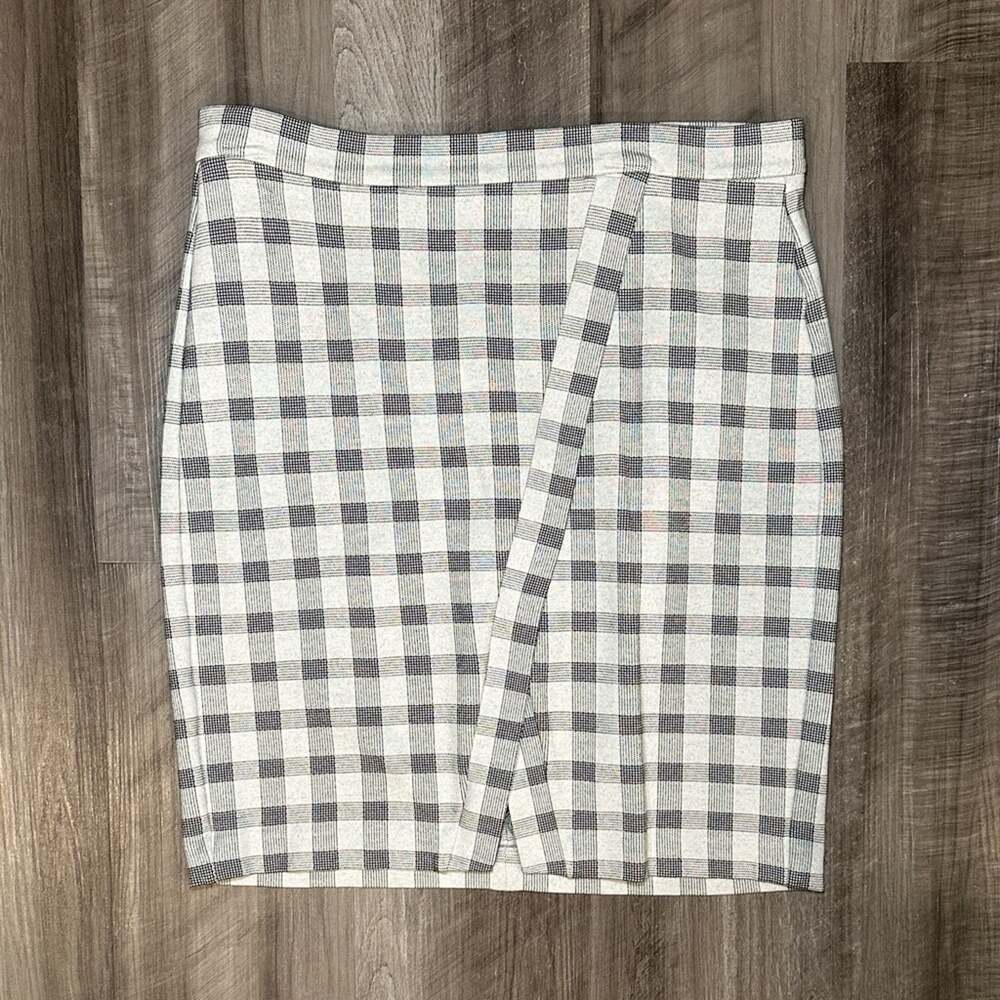 CAbi Valentina Faux Wrap Ponte Knit Plaid Skirt - 10